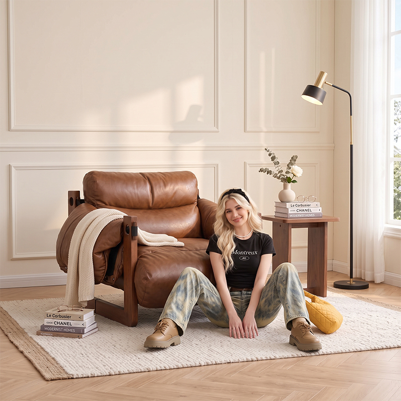 KADRIE Oiled Leather Jersey Island Casual Chair